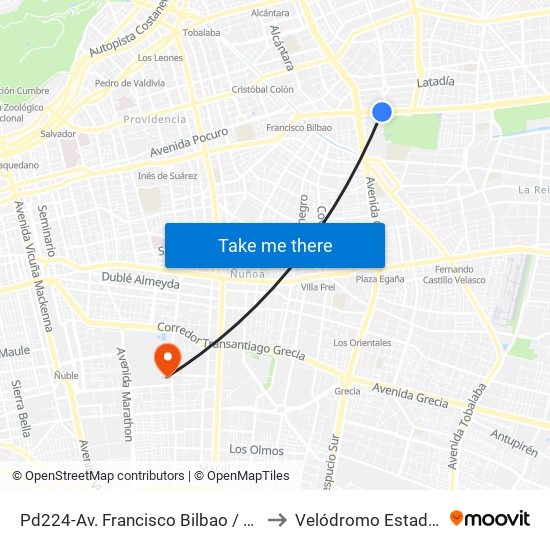 Pd224-Av. Francisco Bilbao / Esq. Av. S. Elcano to Velódromo Estadio Nacional map