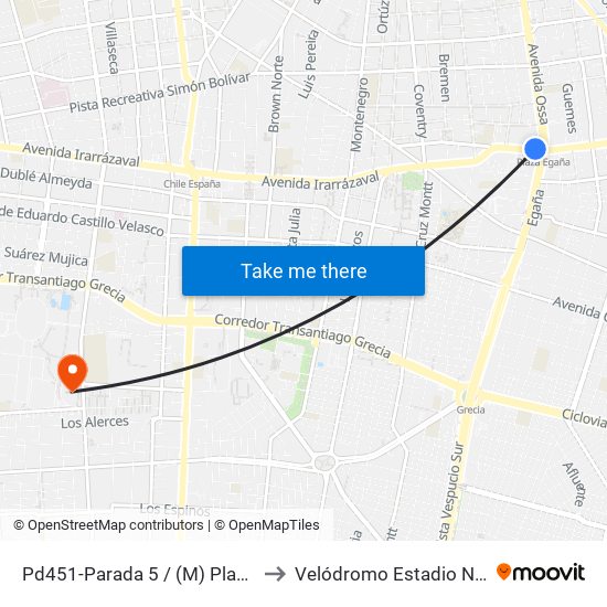 Pd451-Parada 5 / (M) Plaza Egaña to Velódromo Estadio Nacional map