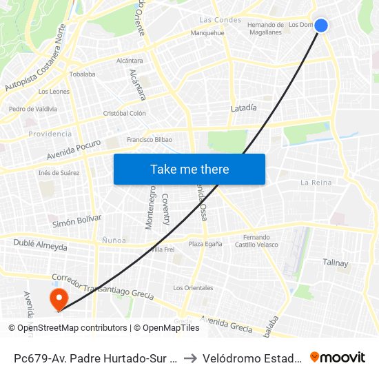 Pc679-Av. Padre Hurtado-Sur / Esq. Patagonia to Velódromo Estadio Nacional map