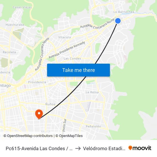 Pc615-Avenida Las Condes / Esq. La Cabaña to Velódromo Estadio Nacional map