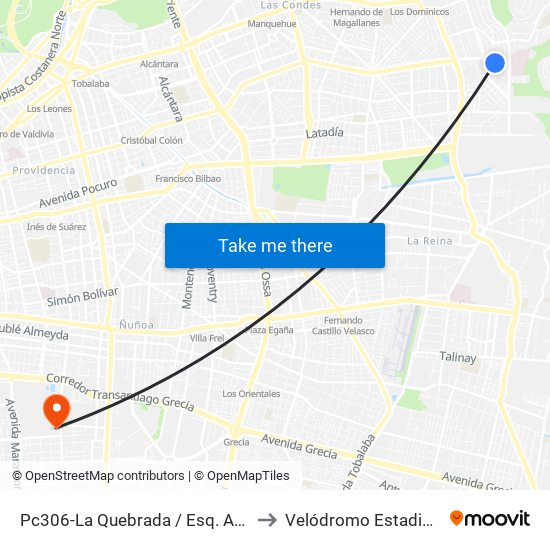 Pc306-La Quebrada / Esq. Avenida La Paz to Velódromo Estadio Nacional map