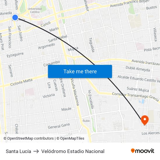 Santa Lucía to Velódromo Estadio Nacional map