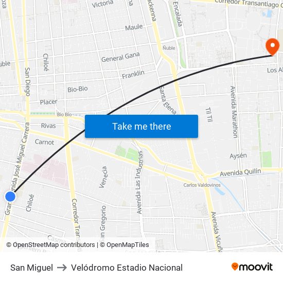 San Miguel to Velódromo Estadio Nacional map