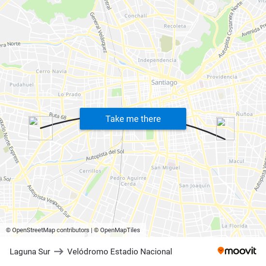 Laguna Sur to Velódromo Estadio Nacional map