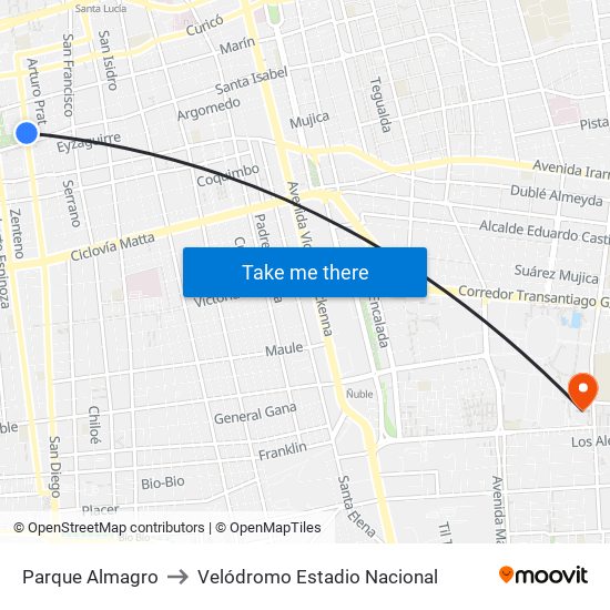 Parque Almagro to Velódromo Estadio Nacional map