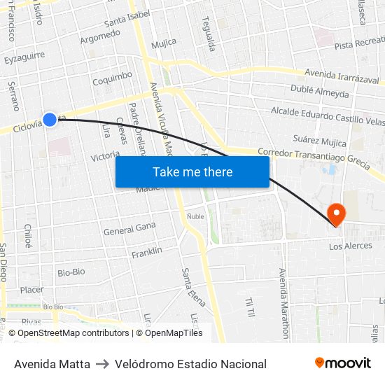 Avenida Matta to Velódromo Estadio Nacional map