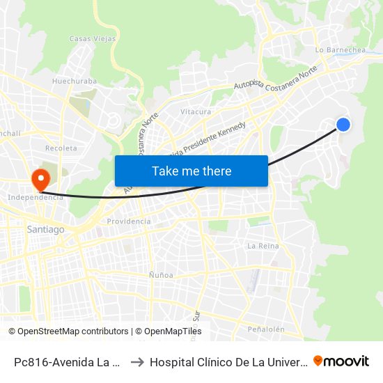 Pc816-Avenida La Plaza / Esq. Rep. De Hondura to Hospital Clínico De La Universidad De Chile Dr. Jose Joaquín Aguirre map