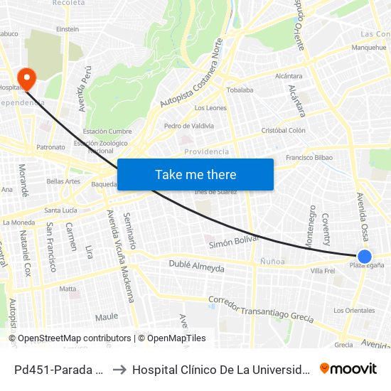 Pd451-Parada 5 / (M) Plaza Egaña to Hospital Clínico De La Universidad De Chile Dr. Jose Joaquín Aguirre map