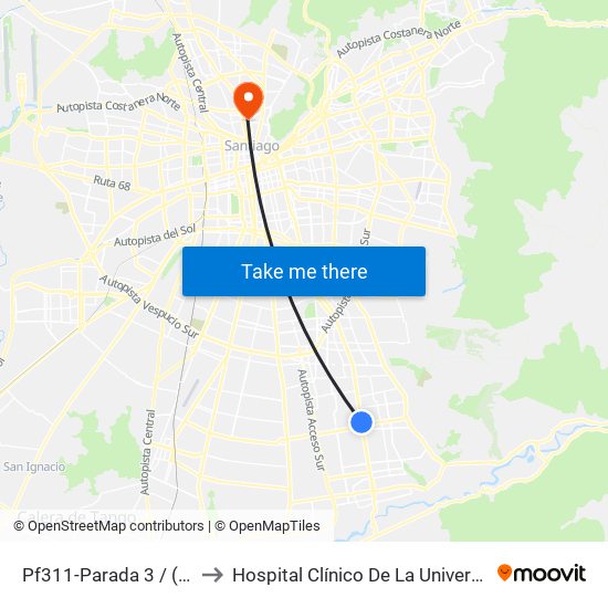 Pf311-Parada 3 / (M) Hospital Sótero Del Río to Hospital Clínico De La Universidad De Chile Dr. Jose Joaquín Aguirre map