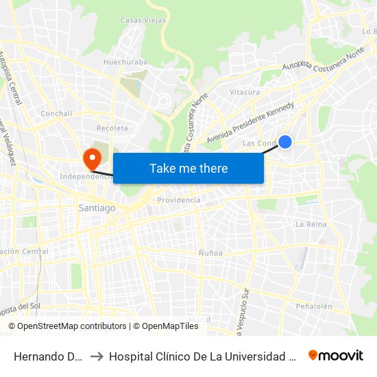 Hernando De Magallanes to Hospital Clínico De La Universidad De Chile Dr. Jose Joaquín Aguirre map