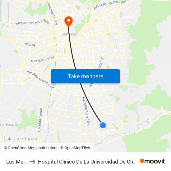 Las Mercedes to Hospital Clínico De La Universidad De Chile Dr. Jose Joaquín Aguirre map