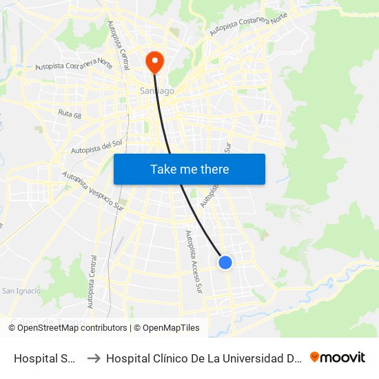 Hospital Sótero Del Río to Hospital Clínico De La Universidad De Chile Dr. Jose Joaquín Aguirre map