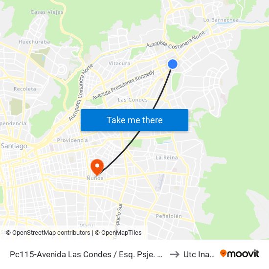 Pc115-Avenida Las Condes / Esq. Psje. Las Condes to Utc Inacap map