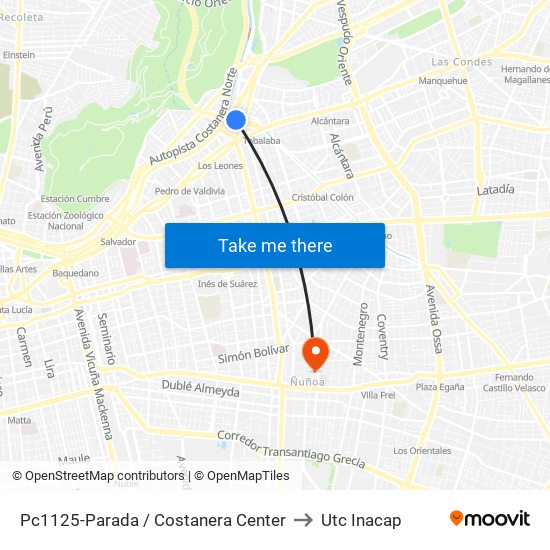 Pc1125-Parada / Costanera Center to Utc Inacap map