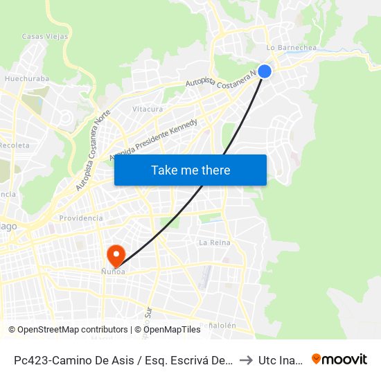 Pc423-Camino De Asis / Esq. Escrivá De Balaguer to Utc Inacap map