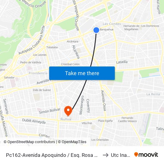 Pc162-Avenida Apoquindo / Esq. Rosa O'Higgins to Utc Inacap map