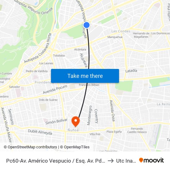 Pc60-Av. Américo Vespucio / Esq. Av. Pdte. Kennedy to Utc Inacap map