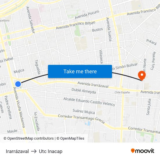 Irarrázaval to Utc Inacap map
