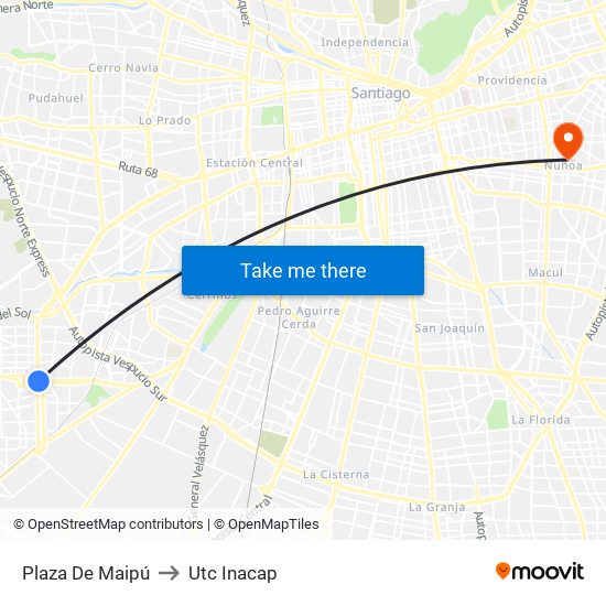 Plaza De Maipú to Utc Inacap map