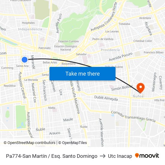 Pa774-San Martín / Esq. Santo Domingo to Utc Inacap map