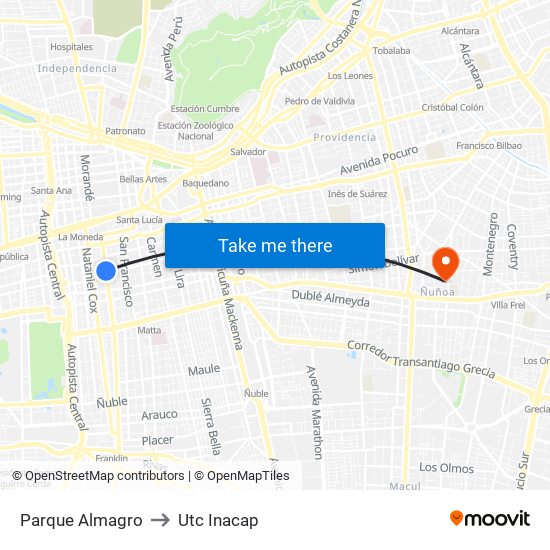 Parque Almagro to Utc Inacap map