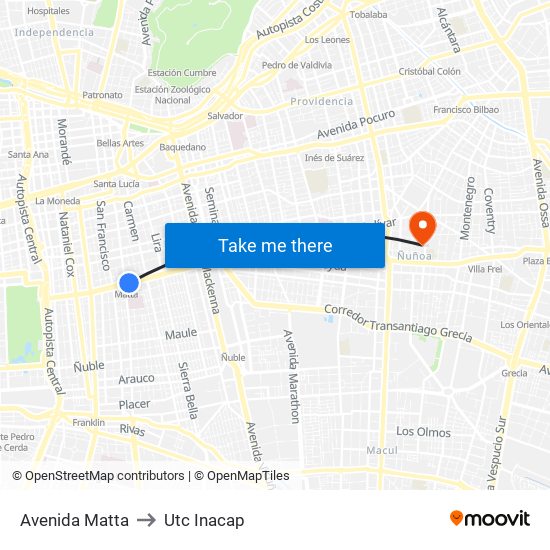 Avenida Matta to Utc Inacap map