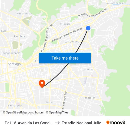 Pc116-Avenida Las Condes / Esq. G. Fuenzalida to Estadio Nacional Julio Martínez Prádanos map