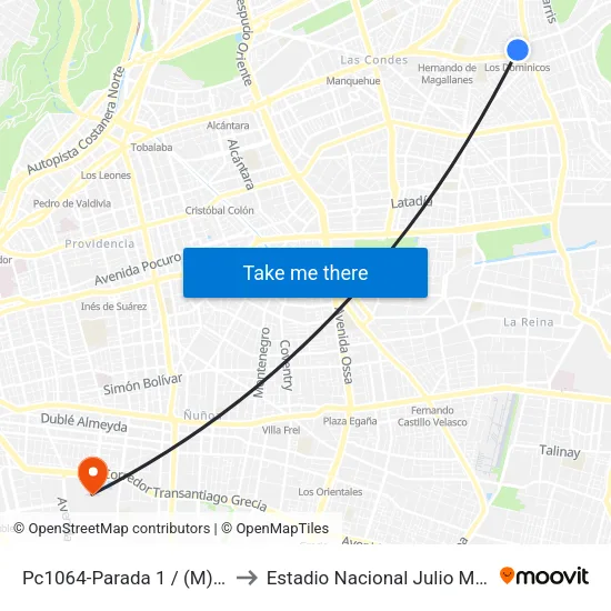 Pc1064-Parada 1 / (M) Los Dominicos to Estadio Nacional Julio Martínez Prádanos map
