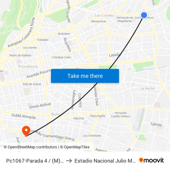 Pc1067-Parada 4 / (M) Los Dominicos to Estadio Nacional Julio Martínez Prádanos map