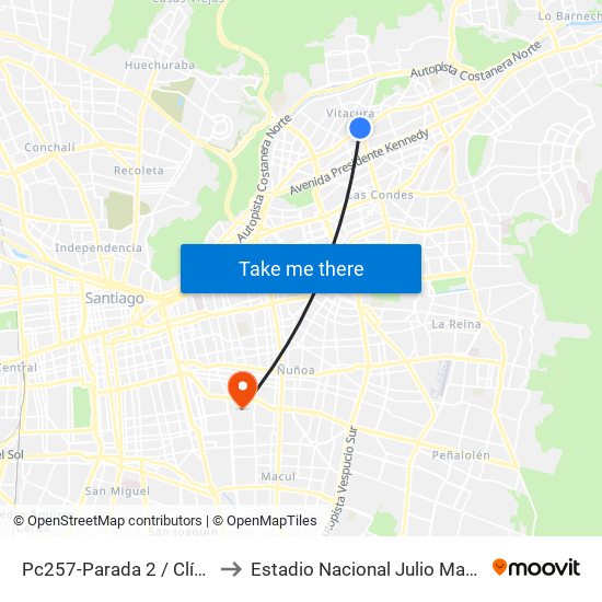 Pc257-Parada 2 / Clínica Alemana to Estadio Nacional Julio Martínez Prádanos map