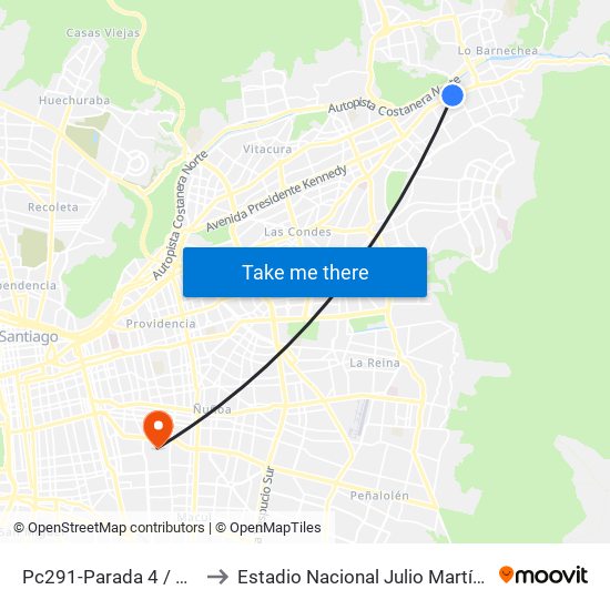 Pc291-Parada 4 / Cantagallo to Estadio Nacional Julio Martínez Prádanos map