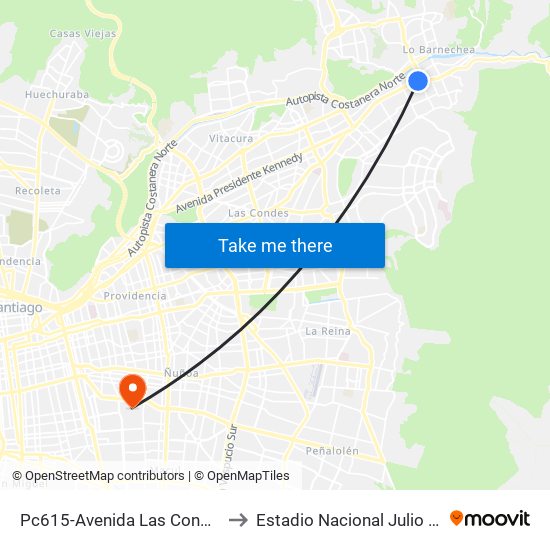 Pc615-Avenida Las Condes / Esq. La Cabaña to Estadio Nacional Julio Martínez Prádanos map