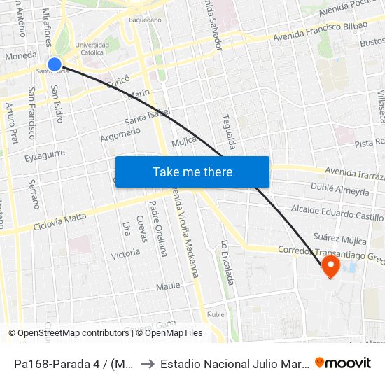 Pa168-Parada 4 / (M) Santa Lucía to Estadio Nacional Julio Martínez Prádanos map