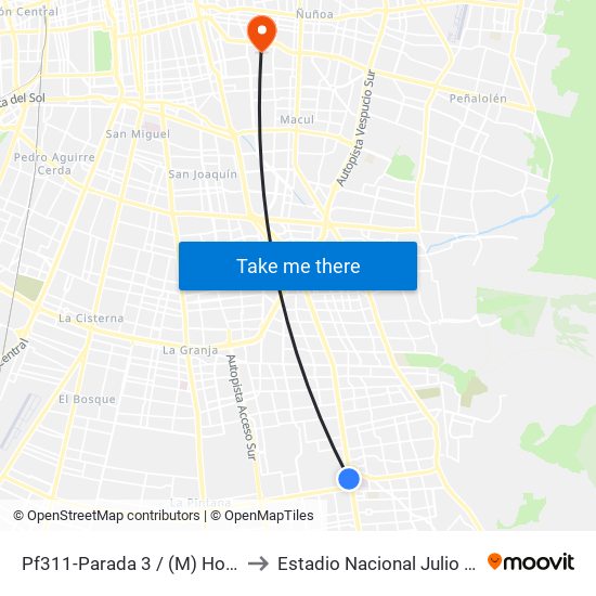 Pf311-Parada 3 / (M) Hospital Sótero Del Río to Estadio Nacional Julio Martínez Prádanos map