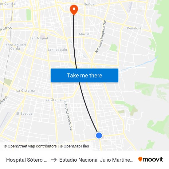 Hospital Sótero Del Río to Estadio Nacional Julio Martínez Prádanos map