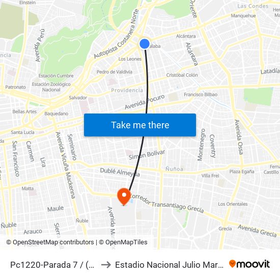 Pc1220-Parada 7 / (M) Tobalaba to Estadio Nacional Julio Martínez Prádanos map