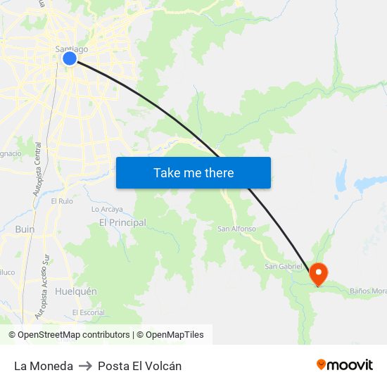 La Moneda to Posta El Volcán map