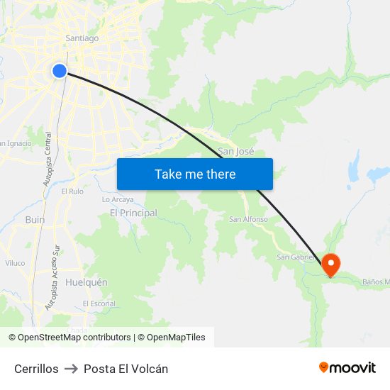 Cerrillos to Posta El Volcán map