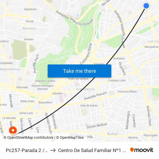 Pc257-Parada 2 / Clínica Alemana to Centro De Salud Familiar Nº1 Ramón Corbalán Melgarejo map