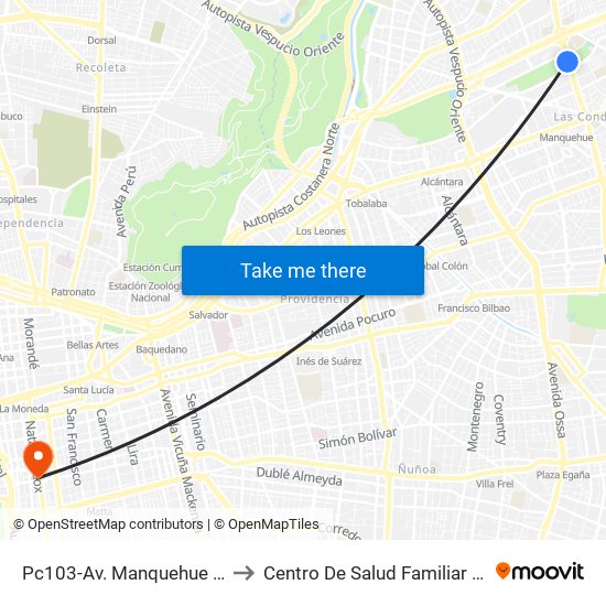 Pc103-Av. Manquehue Norte / Esq. Av. Pdte. Riesco to Centro De Salud Familiar Nº1 Ramón Corbalán Melgarejo map