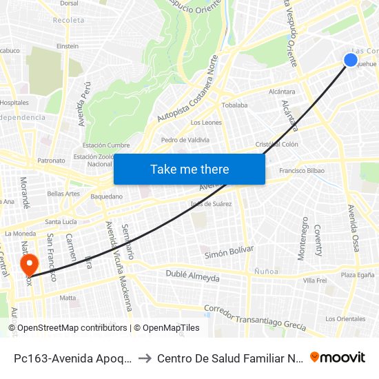 Pc163-Avenida Apoquindo / Esq. La Capitanía to Centro De Salud Familiar Nº1 Ramón Corbalán Melgarejo map