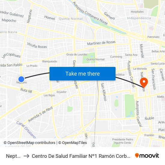 Neptuno to Centro De Salud Familiar Nº1 Ramón Corbalán Melgarejo map