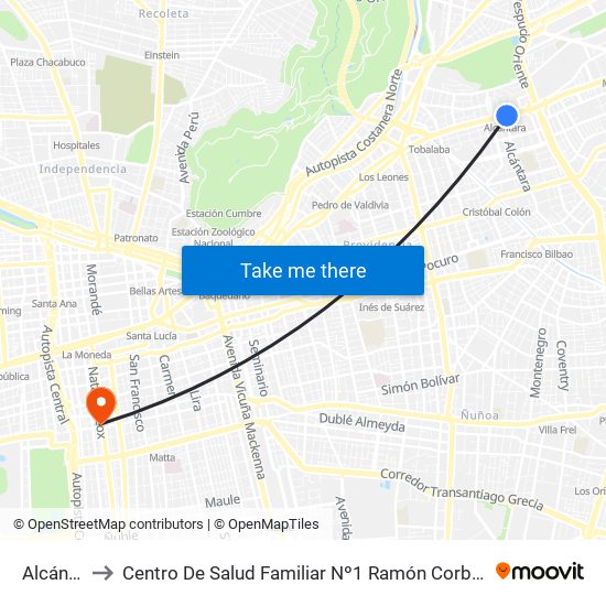 Alcántara to Centro De Salud Familiar Nº1 Ramón Corbalán Melgarejo map