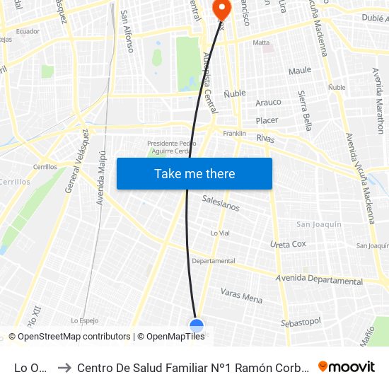 Lo Ovalle to Centro De Salud Familiar Nº1 Ramón Corbalán Melgarejo map