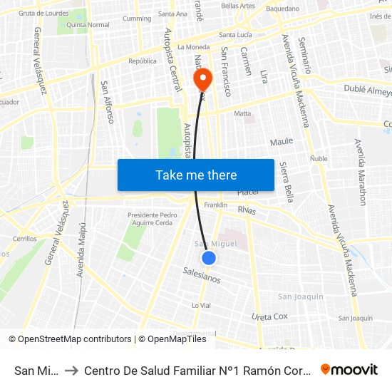 San Miguel to Centro De Salud Familiar Nº1 Ramón Corbalán Melgarejo map