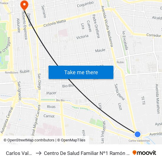 Carlos Valdovinos to Centro De Salud Familiar Nº1 Ramón Corbalán Melgarejo map