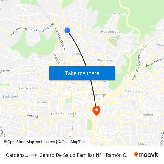 Cardenal Caro to Centro De Salud Familiar Nº1 Ramón Corbalán Melgarejo map