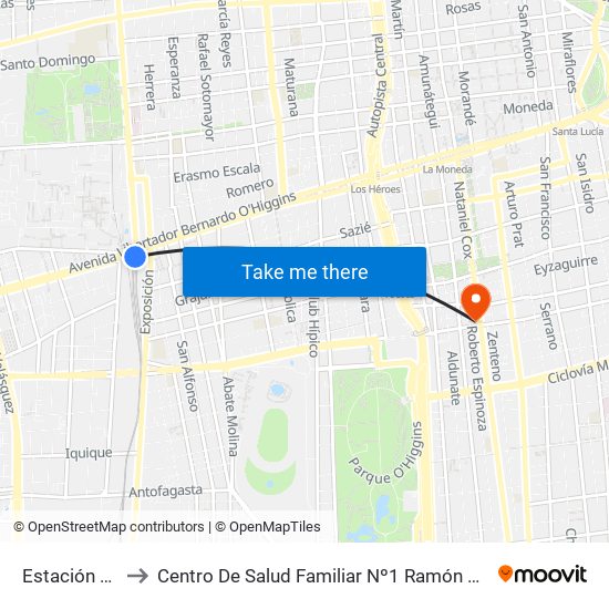 Estación Central to Centro De Salud Familiar Nº1 Ramón Corbalán Melgarejo map