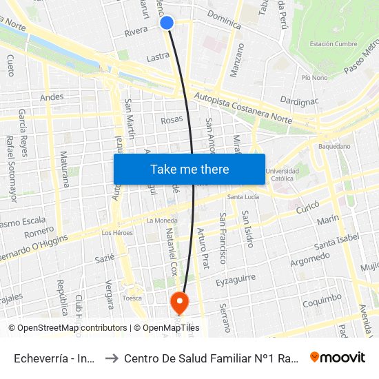 Echeverría - Independencia to Centro De Salud Familiar Nº1 Ramón Corbalán Melgarejo map