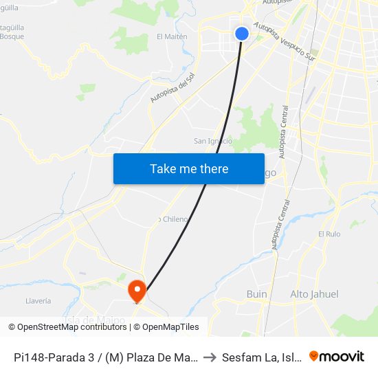 Pi148-Parada 3 / (M) Plaza De Maipú to Sesfam La, Islita map